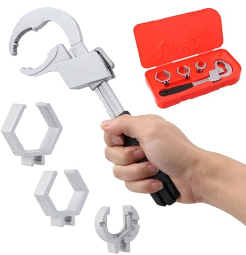 Adjustable Double-Ended Universal Wrench With 3 Replaceable Heads, Multifunctional Sink Water Plumbing Repair Wrench For Bathroom Faucet Pipe Basin, Assembly And Disassembly