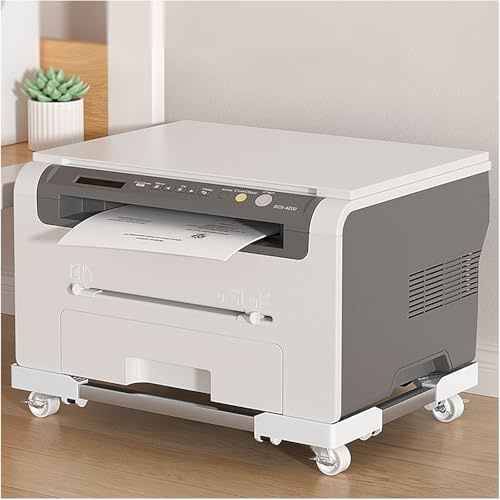 Mobile Printer Stand on Wheels Retractable Under-Desk Cart for Home Office Space-Saving Printer Shelf with Compact Design White Finish Fits Printers & Accessories (42x24cm/17x9in)