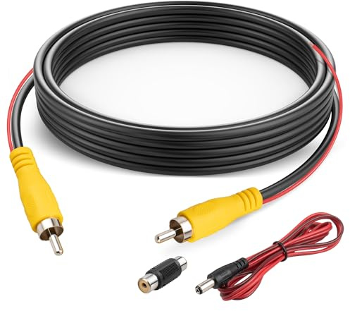 RED WOLF 6M Doppelt Abgeschirmtes Rückfahrkamera Kabel mit Triggerkabel für Auto Monitor und Rückfahrkamera, RCA Videokabel mit Cinch Kupplung Buchse zu Buchse und Stromkabel