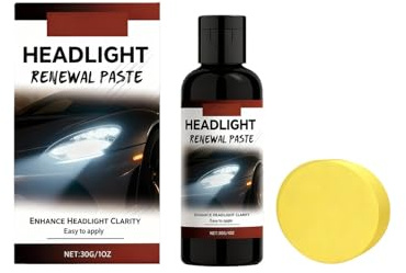 Crème d'entretien pour phares de voiture, 30 g avec éponge d'application – Nettoyant de qualité professionnelle pour phares jaunes, brumeux et nuageux – Améliore la clarté et la transmission de la