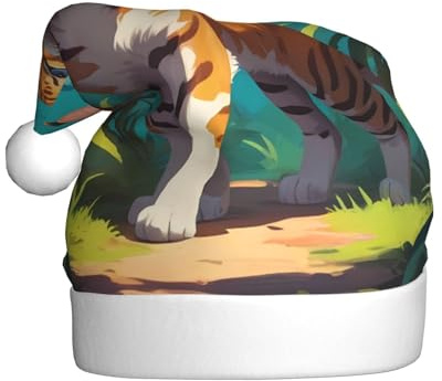 WZYCWB Stencil Jungle Cat cappello di Babbo Natale, cappello decorativo festivo di Capodanno, adatto per adulti e bambini alle feste di Natale.