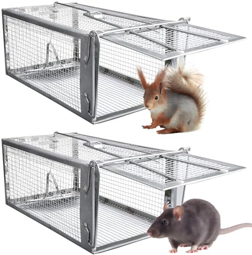Piège à Rat, 2 Pièces XXL Piege a Souris sans Tuer Cage Attrape Rat Cage de Capture pour Souris Loir Mulot Rongeurs - Piege a Rat Réutilisable Un Usage Extérieure Intérieure - 31 x 17 x 13.5CM