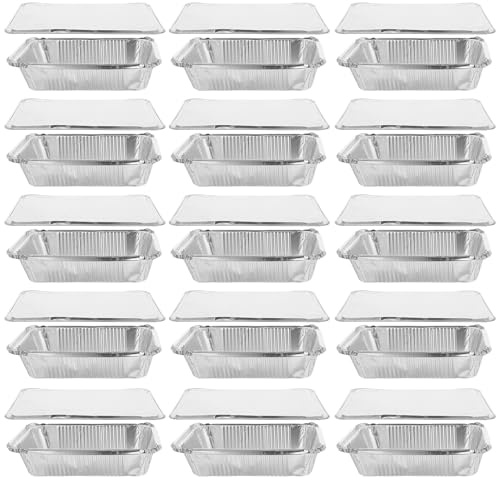 VICASKY Barquettes en Aluminium 1000 Ml avec Couvercles – Lot de 25 Plateaux Jetables Résistants au Chaud Froid – Moules Barbecue Pratiques pour Pique-Niques Cuisson et Repas en Plein