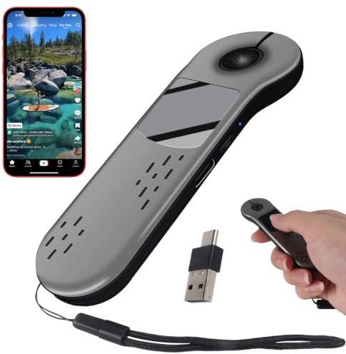 Fingerspitzen Scrolling Mini Bluetooth-Maus,BT5.3+2.4G+USB-C,Drei-Modus+Touchpad,4in1Tragbare Page Turner Handheld Air Mouse Presenter Fernbedienung,Kabellose Finger Scroller für TikTok pad phone,Grau
