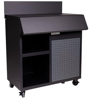 Cook'in garden - Desserte Burn, Chariot avec Plan de Travail Compatible Barbecue et Evier, Meuble sur roulettes Facile à Déplacer, Grand Espace de Rangement, Acier Époxy, Noir