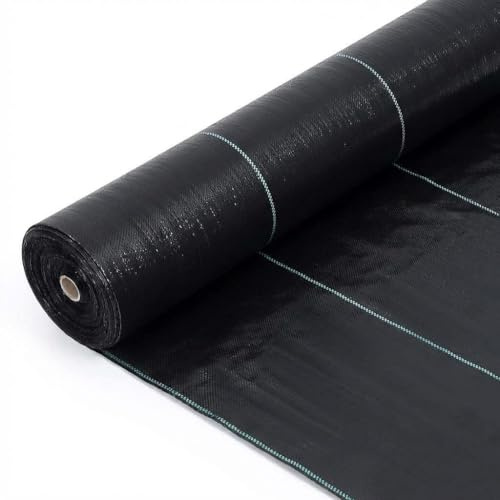 Garvee Toile Anti-Mauvaises Herbes de qualité supérieure – Tissu résistant et perméable à l’Eau, stabilisé UV, idéal pour massifs, allées, aménagement paysager – 182m² (2x91m), 50g/m², Noir