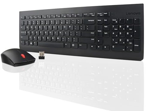 Lenovo Combo Tastiera + Mouse Wireless Essential Gen 2 – Connessione 2.4GHz, Layout Silenzioso, Tasto Copilot, Mouse Ambidestro 1600 DPI, 65% Plastica Riciclata – Nero