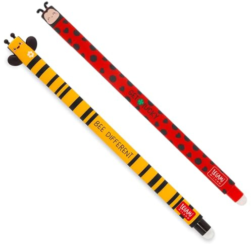 LEGAMI - Set mit 2 Gel-Radierstiften, Motive Ladybug und Biene, Kugel am Ende zum Entfernen der Tinte, Schwarz, und Rot, Temperaturempfindlich, Spitzendurchmesser 0,7 mm (Summer Vibes)