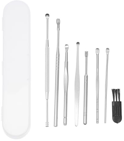 TOYANDONA Set 8 Pezzi Kit Pulizia Auricolari con Cucchiaini in Acciaio Inossidabile Doppia Testa Rotante per Rimozione Cerume, con Scatola di Plastica, per Uso Quotidiano e Viaggi