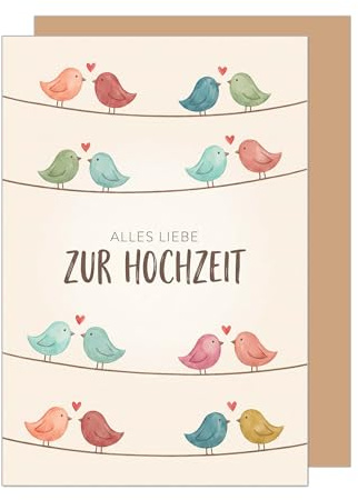 Edition Seidel Premium Glückwunschkarte zur Hochzeit mit Umschlag. Hochzeitskarte Grußkarte Karte Klappkarte Spruch Vermählung Ja-Wort Brautpaar Paar Mann & Frau Liebe Vögel Herzen bunt (H528 SW026)