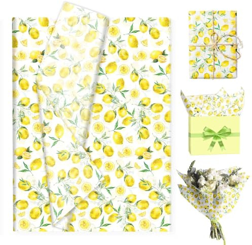 Dermalyx 100 st citronsilkespapper, glad presentpapper, förpackningsmaterial för blommor, godis, silkespapper för hantverk och förpackning 50 x 35 cm