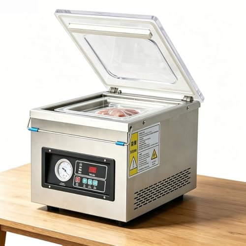 Máquina selladora al vacío de 370 W, diseño de acero inoxidable doméstico y comercial, grado industrial para conservación y embalaje de alimentos, fácil de usar