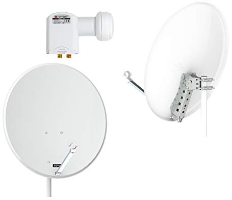 OPTICUM QA80 Satellitenschüssel 80 cm lichtgrau mit LNB Halterung & Twin LNB LTP 04H - 4K HD & 3D fähig - Witterungsbeständige Sat-Antenne aus Stahl - Sat Anlage für 2 Teilnehmer