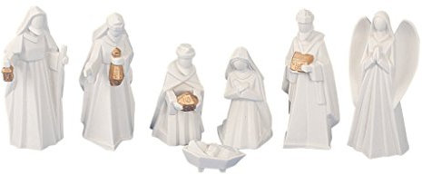 Geschenkestadl Krippenfiguren 7-teiliges Set Krippe Figuren in Weiss Größe bis 13 cm