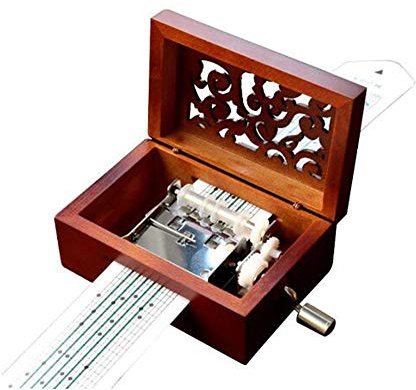 Cuzit Boîte à musique à manivelle en bois gravée avec mouvement 15 notes à monter soi-même avec un poinçon 14 feuilles de papier vierge et 16 feuilles de papier à musique