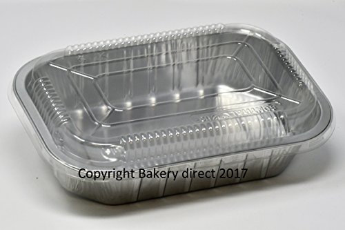 Bakery direct-25 Aluminium- Foil- Strong Disposable Baking Tray Loaf Dish Complete with snap on PLA Clear lids