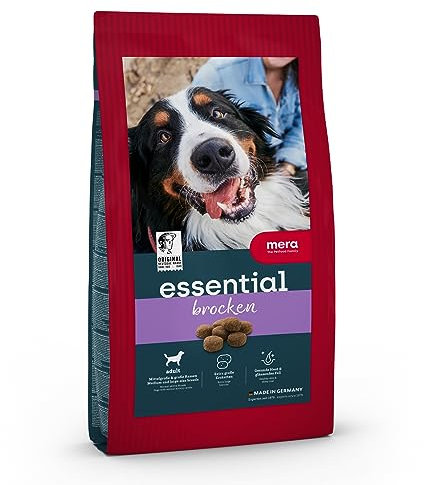 MERA essential Brocken, Hundefutter trocken für alle Hunderassen, Trockenfutter mit Geflügel Protein, gesundes Futter mit Omega-3 und Omega-6, große Kroketten, 12.5kg (1er Pack)