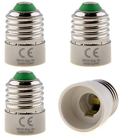 4er Set - E27 Fassung auf E14 Fassung Lampensockel Adapter; Lampenadapter für LED Halogen und Energiespar Leuchtmittel, Weiss, Weiß