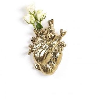 Seletti „Love in Bloom“ Gold Vase, Herz, Goldbeschichtung.