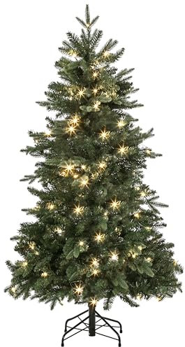 Dehner Künstlicher Weihnachtsbaum Tanne Espen, mit LED Beleuchtung warmweiß, Höhe ca. 150 cm, Kunststoff, grün
