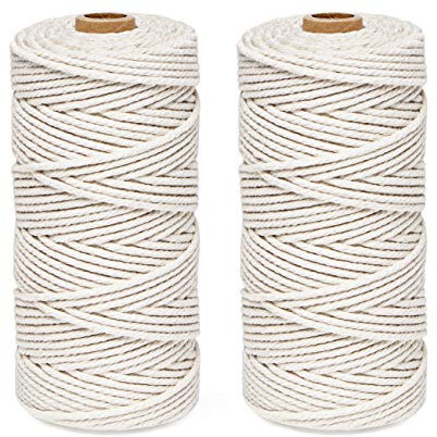 ilauke 2 Stück x 100m Beige Makramee Garn 3mm, 4-lagig Baumwolle Natur Baumwollseil Baumwollgarn Makramee Bastelschnur für Makramee Wandbehang Hängepflanze DIY Dekoration Weben