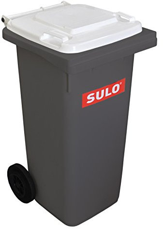 Cubo de basura 2 ruedas, contenedor a basura SULO 120 L, gris con cubierto Blanco (22315)