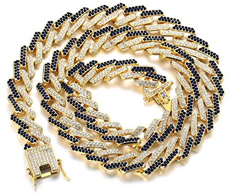 HALUKAKAH Catena in Oro Iced out,13MM Catena Cubana da Uomo Miami Placcato in Oro 18 Carati Collana Girocollo 45cm,Cz Completa Diamante Set a Mano,Regalo per Lui