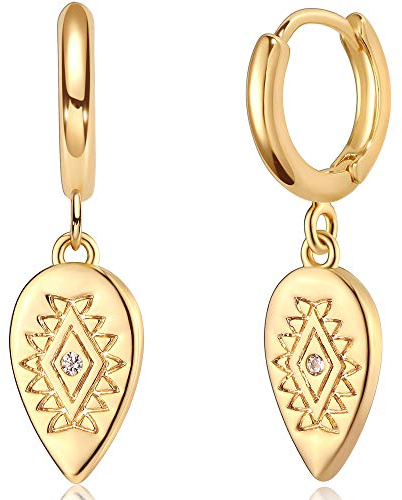 GUEMER Gold Huggie Hoop Earrings 18K Gold Plated Dainty Spike Awl Lightning Lock Star Ball Pearl Tassel Bead Heart Evil Eye Hoop Tiny Ear Cute CZ Turquiose Trendy Sleeper Huggy Hoop Earrings Women