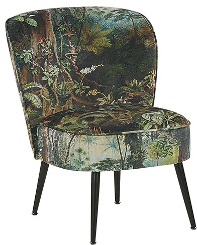 Bequemer Sessel im Retro Stil Polsterbezug Dschungel-Motiv dunkelgrün Voss
