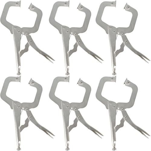 findmall 6Pcs 11 Inch Locking C Clamps with Swivel Pads Heavy Duty C-Type Locking Plier Table and Tool Vise Grip for Shop Home Farm and Automotive DIY Woodworking Welding Cabinetry Pocket Hole Joinery