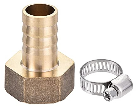 sourcing map Brass Barb Hose Fitting Connector Adapter 16mm Barbed x G3/4 Female Pipe with Hose Clamp and Washer