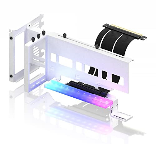 EZDIY-FAB PCIe 4.0 GPU-Montagehalterung mit 5 V 3-poliger ARGB LED, VGA-Videokartenhalterung mit PCIe 4.0 X16 Gen4 Riser-Kabel, 17 cm, 90 Grad rechtwinklig, Weiß