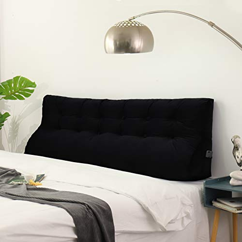 Johnear Rückenkissen Samt ergonomisch für Sofa & Bett (Schwarz, 180cm) | Samt-Rückenkissen mit ergonomischer Kurve – stützt Wirbelsäule, entlastet Rücken. Dekorative Knöpfe, Bezug waschbar.