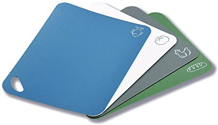 KESPER | Flexible Schneidunterlage, 4er Set, Material: Kunststoff (PE), Maße: 38 x 29 x 0,2 cm, Farben: Blau, Weiß, Grau, Grün | 30591
