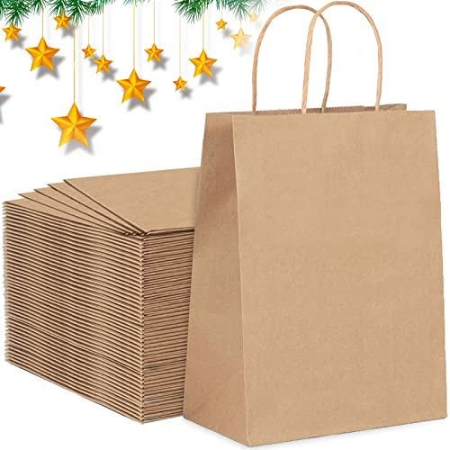MULEVIP Papiertüten 45 Stück Papiertüten Kraftpapier Tüten mit Henkel,Geschenktüten,Kraftpapier Tüten Geschenktüte Braun für Party,Weihnachten,Hochzeit - Braun - 21 * 15 * 8cm