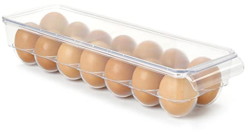 TIENDA EURASIA - Huevera Transparente Rectangular, Organizador de Huevos para Nevera, Estantería, Huevera con Capacidad para 14 Huevos, Caja para Huevos de Tamaño 37 x 11,5 x 8 cm