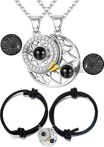 Kakonia 4 Paar Pärchen Armband Kette Herren Damen Magnetisch Halskette Sonne/Mond Magnete Armband Set BFF Freundschafts Couple Pärchen Geschenke