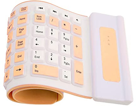 Jectse Clavier en Silicone 103 Touches, 2,4 G Sans Fil Flexible Pliable et Enroulable, Caoutchouc Souple Étanche à la Poussière, Silencieux pour Ordinateur Portable, PC (Orange)