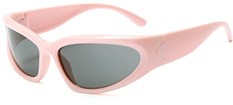 Long Keeper solglasögon för barn – sport barn solglasögon Y2K Wrap runt futuristiska ovala glasögon UV400 för flickor pojkar, en storlek med glasögonfodral, Rosa/grå (med glasögonfodral)