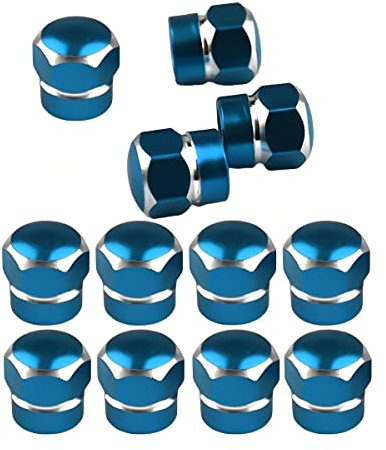 CGEAMDY 12 Pièces Bouchons Valve De Pneu, Bouchons Tige De Valve Pneu en Aluminium avec Joint Hexagonal Bouchons Valve Pneu, Chapeaux Anti-Poussière Voiture pour Moto, Bicyclette, Camions(Bleu-Ciel)