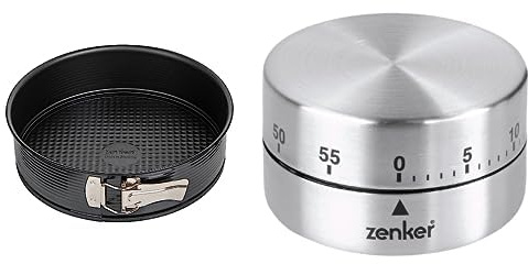 Zenker Set de Molde de Horneado Redondo Desmontable 24 cm de 1 Fondo y Reloj Temporizador de Cocina Magnético de Acero Inoxidable, Escala de 60 Minutos