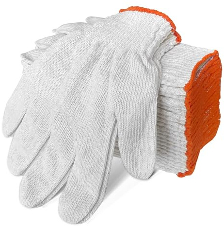 Hanpex Lightweight Cotton Work Gloves Knit Safety Protection Hand Working Gloves for Garden, Construction, Industry, Carry, Housework, Men and Women Work Safety Medium Cotton (12 Pairs)
