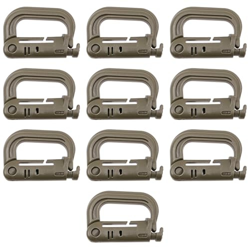 Tiardey 10 PCS Mousqueton Tactique D-Ring Molle Accessoires Mousqueton en Plastique Clip pour l'escalade Randonnée en Plein Air