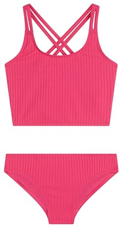 Kanu Surf Girls, Waverly UPF 50+ Beach Sport Criss-Cross Tankini, Drop Needle Solid Pink, 16