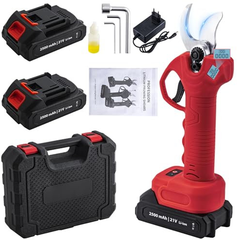 CHANGEMOORE 21 V kabellose elektrische gartenschere mit 2 x 2,5Ah Akkus, 1 x Ladegerät, 8 Betriebsstunden, 28mm astschere akku mit LCD-Display, Akku Gartenschere für Garten, Äste und Obstgärten
