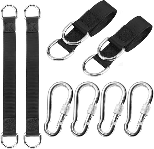 YiliYa 4 Stück Hängematte Befestigung,Baumschaukelgurt Schaukel Aufhängung | Tragbares Schaukel Kit Reißfestem Aufhängung Hanging Gurt mit 4 Karabinern und 4 D-Ringen für Schaukel Hängesessel
