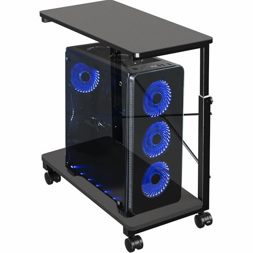 VIVO Large PC Cart with Storage Shelf, Premium Adjustable Mobile CPU Holder, Fits Gaming PC’s, Printers, Full ATX Tower Floor Stand with Locking Wheels, Black, CART-PC03P