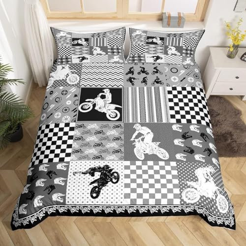 EXSANLIEAY Motorrad Bettwäsche 200x200 - Streifen Wendebettwäsche, Weiche & Atmungsaktiv Microfaser Bettbezug + 2 Kissenbezug 80x80, Angenehme bettwäsche-Sets, 3 Teiligmit Reißverschluss