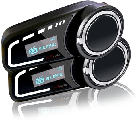 QSPORTPEAK M2C Intercomunicador Casco Moto Bluetooth con Pantalla LCD, Manos Libres 1-6 Motoristas, Emparejamiento Universal, Auriculares para Motocicleta
