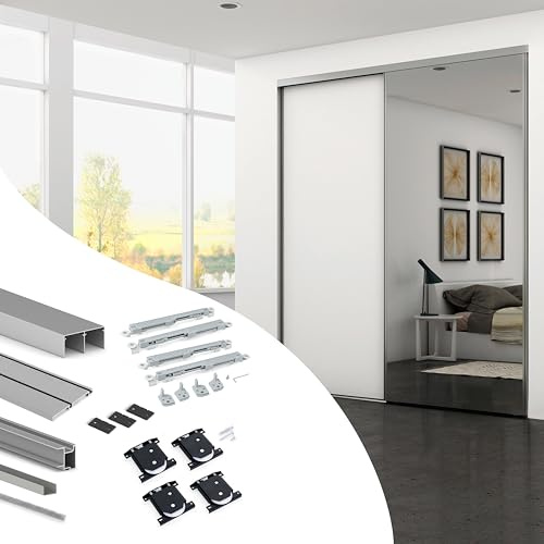 Emuca - Sistema corredero para armario de 2 puertas con perfil tirador Sharp, espesor 19 mm, cierre suave, tableros no incluidos, Anodizado mate